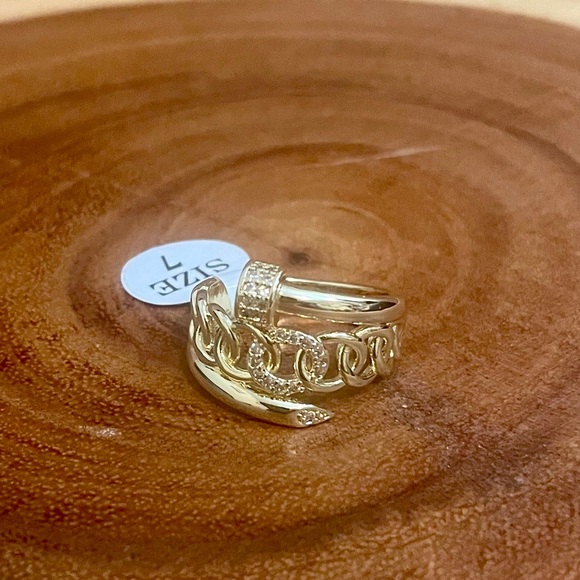 Iced Out Cuban Link Nail Ring 18K Gold Filled Designer Inspired Size 7 - Picture 8 of 10